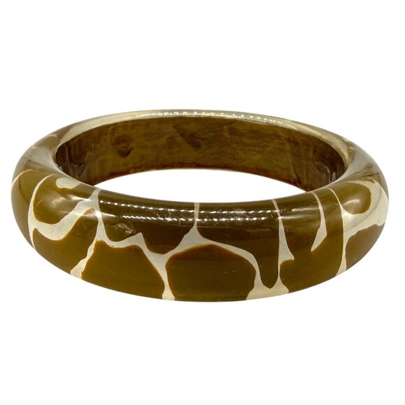 Vintage Green Animal Print Giraffe Acrylic Bangle Bracelet 80s Retro - Picture 1 of 5